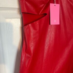 Chic Red Faux Leather Dress